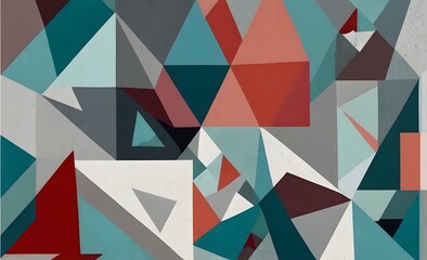 Abstract Geometric Background in Sky Blue, Platinum, Wine Red, Ash Grey, and Seafoam Green - Generative AI