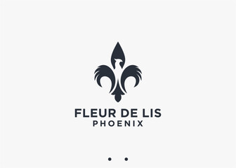 phoenix with fleur de lis logo design vector silhouette illustration © fan dana