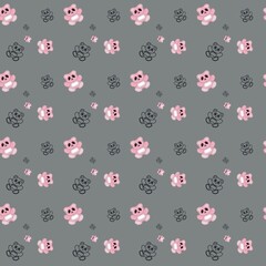 seamless pattern with pink teddy bear and line art of teddy bear with gray background