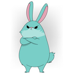 Grumpy Blue Rabbit Cartoon Illustration