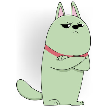 Displeased Green Dog Cartoon Illustration
