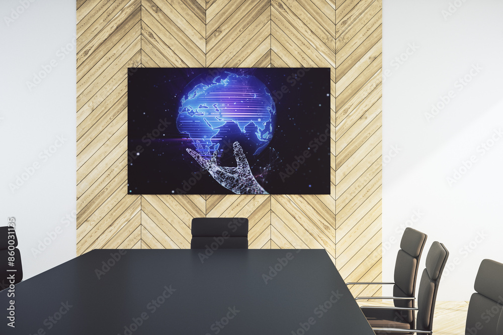 Aufkleber abstract creative world map on presentation screen in a modern conference room, tourism and travelin