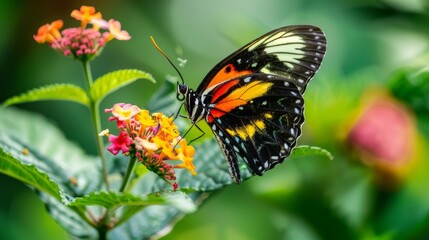 Butterfly on Lantana Flower - Macro Photography