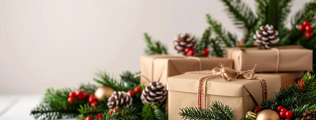 Christmas gift boxes with gold and red color wrapping and blank space for text editing 