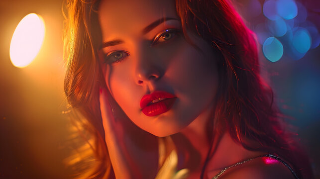 Fototapeta A photo of beautiful girl is in style of pinup glamur : Generative AI