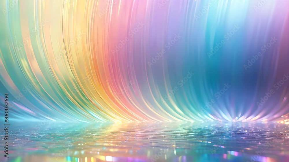 Wall mural abstract prism light rainbow reflection background with vibrant holographic pastel colors, creating stunning and dreamy visual effect, digital art, fashion design, shiny flare glossy texture