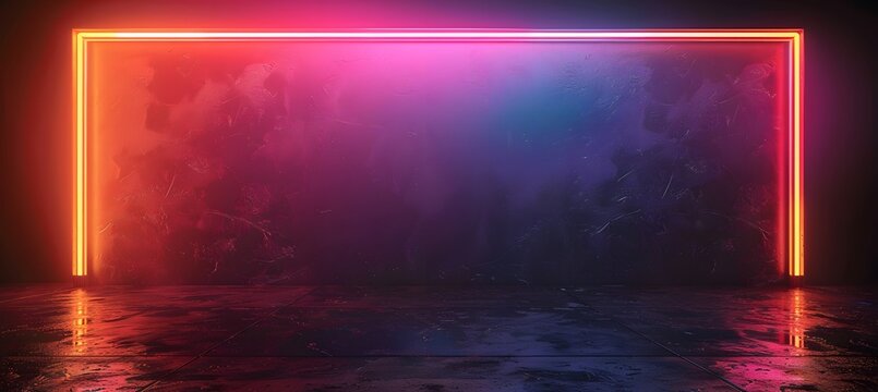 Mock up blank empty Neon sign rectangle shaped, cyberpunk style , electronic circuit,  pastel neon color theme on brick wall, background, wallpaper, wall art, photo, poster