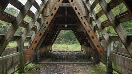 Fototapeta premium Wooden Bridge Underpass with Natural Light Perspective