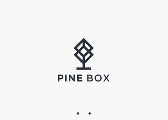 pine with square logo design vector silhouette illustration