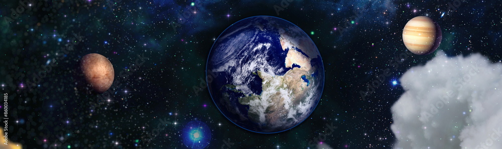 Wall mural earth and galaxies in space. design fantasy. blue sunrise.elements of this image furnished by nasa.