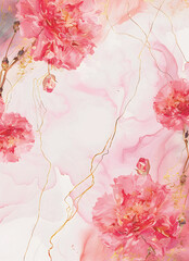 Pink paper with Carnation flowers as border in Japanese style, junk journal, paper, wallpaper, craft art. 8x11in