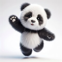 Naklejka premium a fur plush stuffed panda teddy bear, jumping