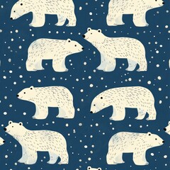 Funny winter pattern with polar bear and stars. Kids print. ai generated