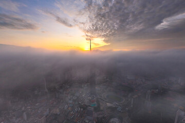 Aerial View of Low Clouds in Kuala Lumpur at Sunrise