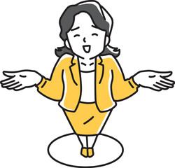 肩をすくめながら説明する女性