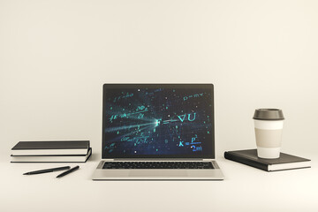 Fototapeta premium Creative scientific formula concept on modern laptop screen. 3D Rendering