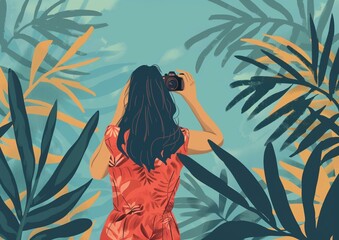 Tropical Photography Adventure Illustration - Woman in Jungle