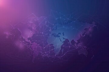 A minimalist globe map with clean lines and a purple and blue gradient background. Perfect for travel agencies and global travel companies. Generative AI