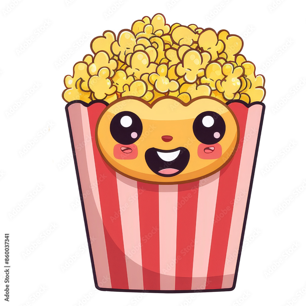 Wall mural Cute cartoon popcorn box with smiling face for nursery decoration clipart on transparent background