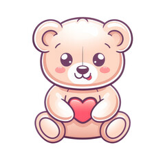 Fototapeta premium Cute cartoon teddy bear holding a red heart for nursery decoration clipart on transparent background