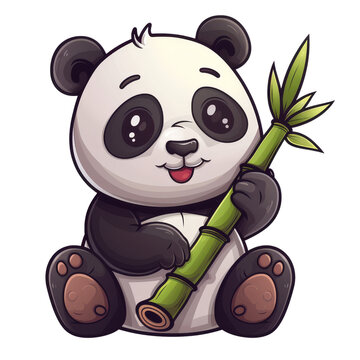 recommend clip art: Cute cartoon panda with bamboo for nursery decoration clipart on transparent background