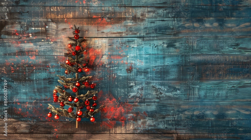 Poster Festive tree on wood surface