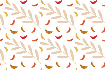 Seamless Falling Leaves pattern. Autumn color leaves and branches. Vector illustration in doodle style. Repeated Vector repeated background for wallpaper, wrapping, packing. Fall leaves design.