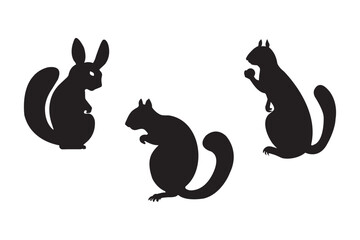 Squirrel Silhouette Vector Illustration Set on White Background.
