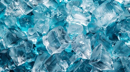 Macro closeup of a pile of ice cubes.