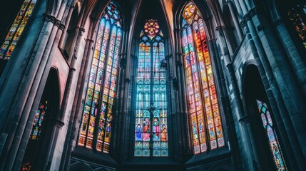 Stained Glass Windows in a Cathedral