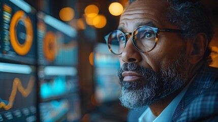 A financial advisor engaged in a video conference with a client discussing investment strategies, detailed and vibrant financial data on computer screens, realistic office background, high-resolution 