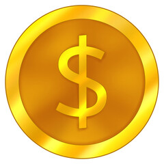 A gold coin with dollar sign