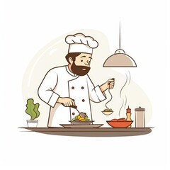 A cute cartoon Style ofA professional chef preparing a meal in a high-end restaurant