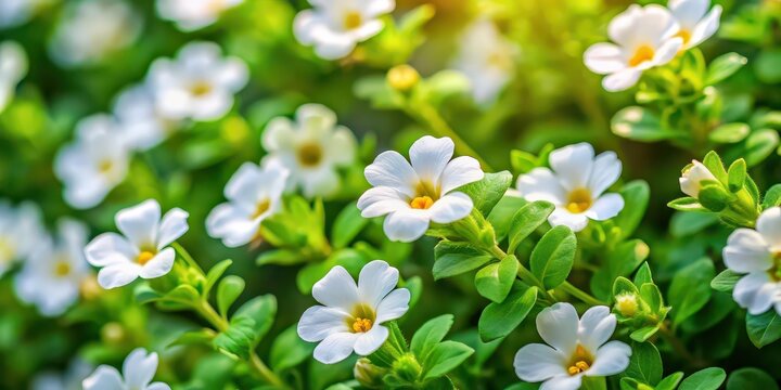 Ornamental bacopa flowers (Chaenostoma cordatum) in full bloom on green foliage background, bacopa, flowers