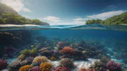 Fototapeta premium Artifical Intelligence generated under sea water scene illustration. underwater background.