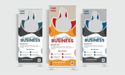 Unique and modern Roll up banner design template. Formal and futuristic vector dl flyer design.