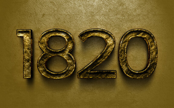 3D dark golden number design of 1820 on cracked golden background.