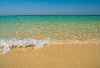 Beautiful horizon Landscape summer panorama front view point tropical sea beach white sand clean and blue sky background calm Nature ocean Beautiful  wave water travel at Sai Kaew Beach thailand