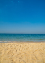 Beautiful horizon Landscape summer vertical front view point tropical sea beach white sand clean and blue sky background calm Nature ocean Beautiful  wave water travel at Sai Kaew Beach thailand