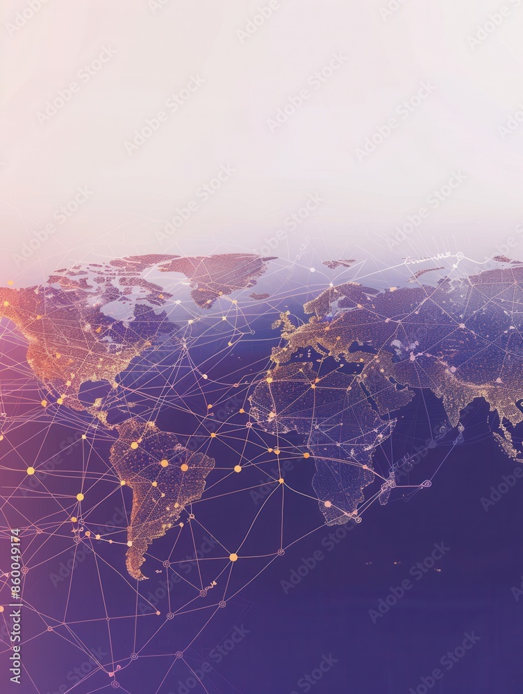Poster A simple, clean illustration of a world map with continents outlined and connected by lines. Perfect for travel agencies and global travel companies. Generative AI