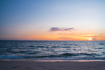 Obraz premium Landscape horizon viewpoint panorama summer shore sea beach nobody wind wave cool holiday look calm big sunset sky twilight evening on day time nature tropical coast beautiful ocean water travel