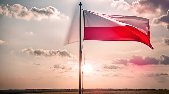 Polska Flaga powiewająca na wietrze