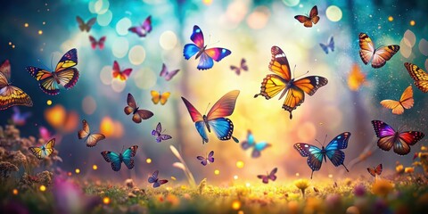Wonderful butterflies flying in an abundant environment with beautiful lighting chaotic background, butterflies, flying