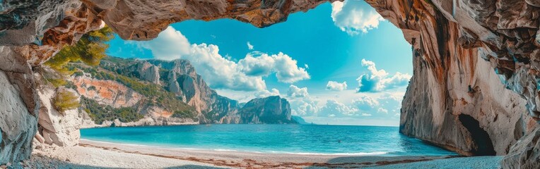 Obraz premium Secluded Paradise Beach View through a Coastal Cave