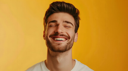 Obraz premium Smiling man on yellow background : Generative AI