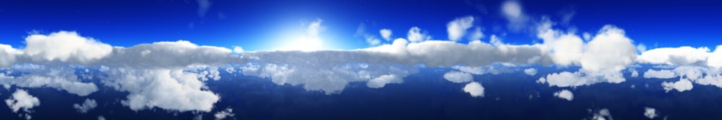 Beautiful landscape of clouds at sunrise top view, clouds under the setting sun, clouds panorama, 3d rendering