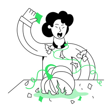 Easy to edit linear mini illustration of smashed pumpkin 


