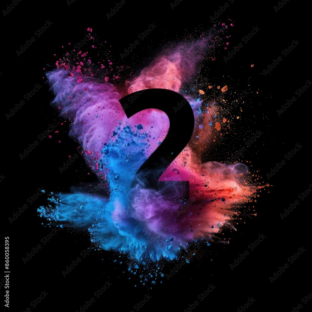 Poster a vibrant and dynamic scene of a colorful powder cloud against a dark, mysterious background