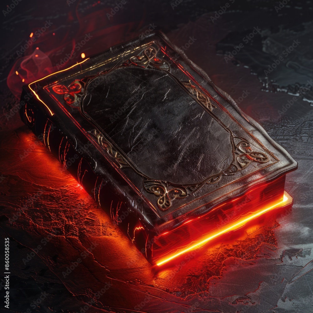 Aufkleber a book with a glowing cover sitting on a table, suitable for use in fantasy or science fiction scene