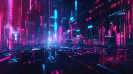 Fototapeta premium futuristic stock market graph with neon colors, representing advanced financial technology and analytics